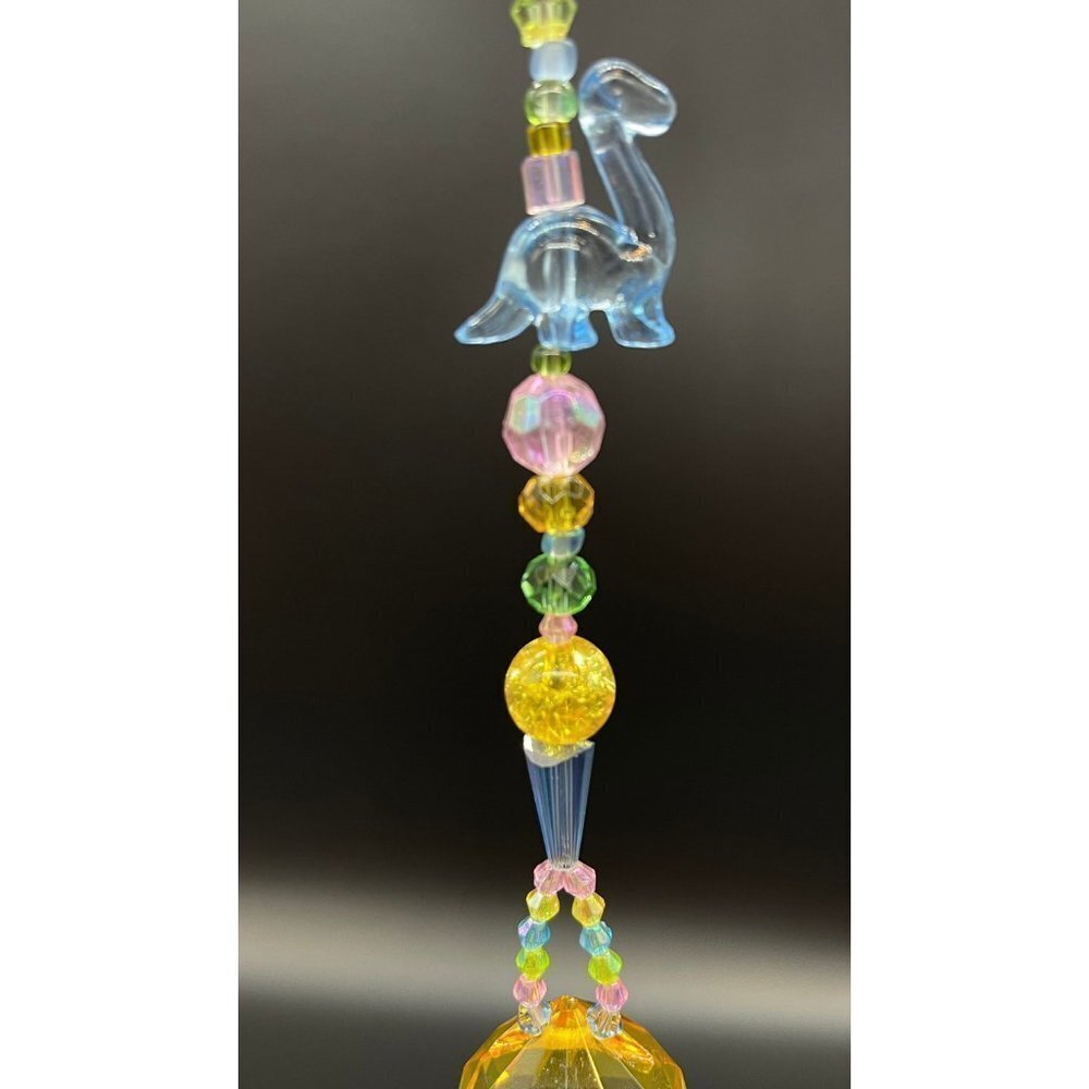 Dinosaur Beaded Suncatcher  - Pastel - Yellow Crystal Prism - Hanging Decor - Picture 8 of 13